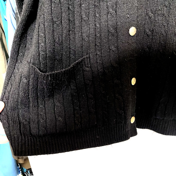 VTG Classic Elements cable knit cardigan Black w/ gold buttons pockets 20/22W - Picture 4 of 6
